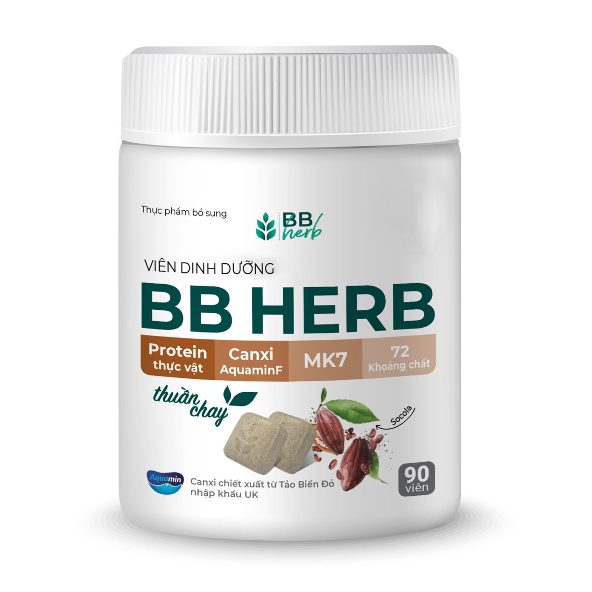 Viên sữa ăn liền BB HERB vị Socola hộp 90 viên