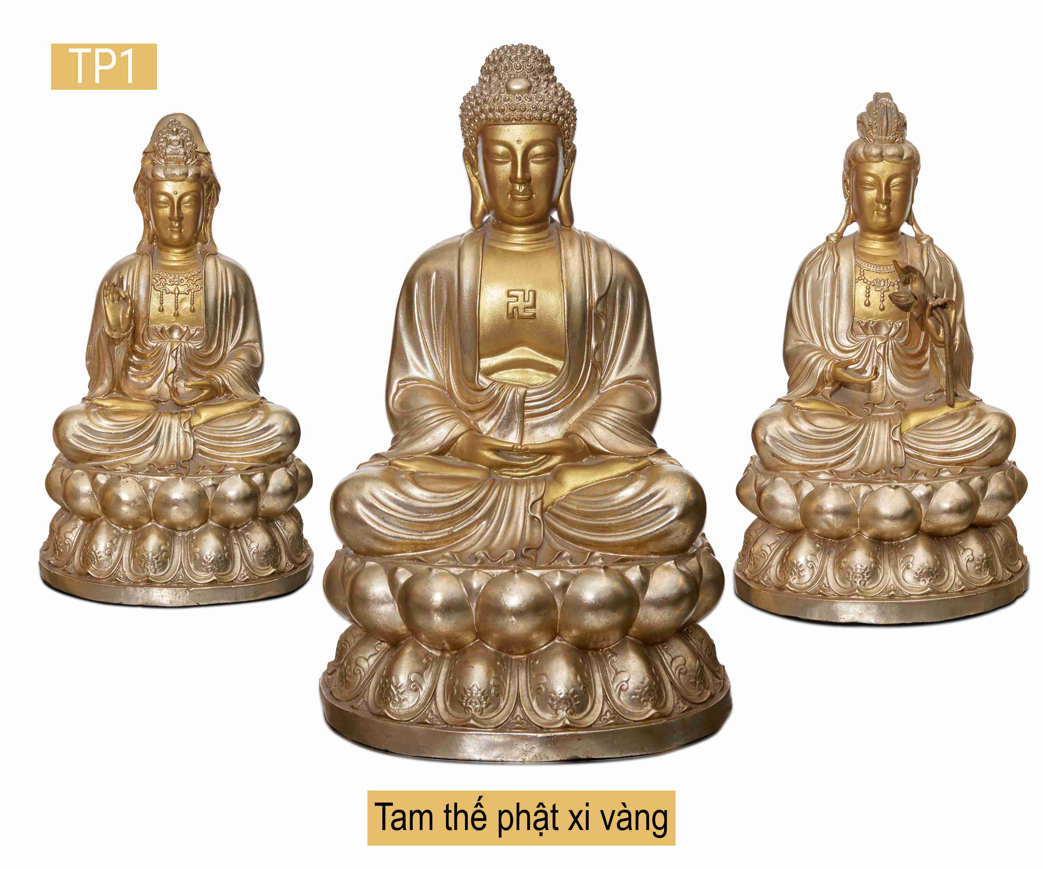 Tượng tam thế phật xi vàng